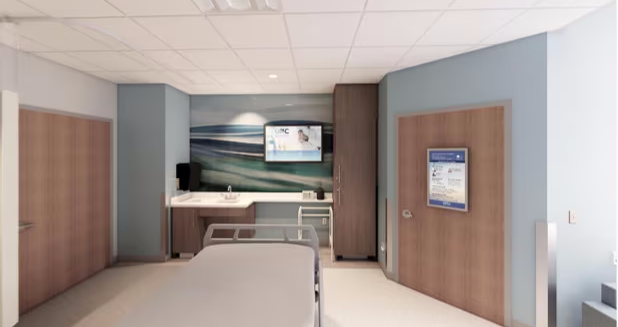 Computer generated rendering of how a new inpatient room will look once the UNC Health Nash inpatient tower is completed.
